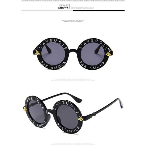 Bee Sunglasses 2018 New English Letters Little Retro Round Sun Glasses Women Brand Designer Vintage Circle Glasses Travel Goggles