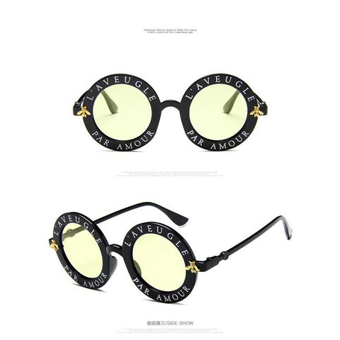 Bee Sunglasses 2018 New English Letters Little Retro Round Sun Glasses Women Brand Designer Vintage Circle Glasses Travel Goggles