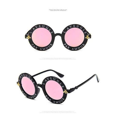 Bee Sunglasses 2018 New English Letters Little Retro Round Sun Glasses Women Brand Designer Vintage Circle Glasses Travel Goggles