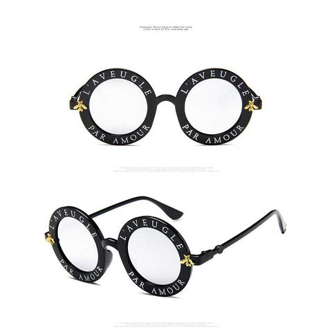 Bee Sunglasses 2018 New English Letters Little Retro Round Sun Glasses Women Brand Designer Vintage Circle Glasses Travel Goggles
