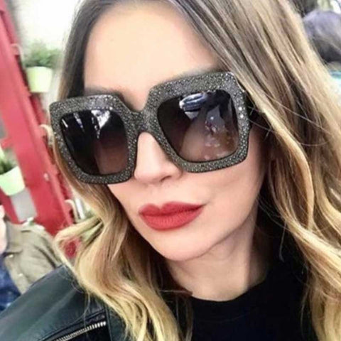 Square Sunglasses Women 2018 Vintage Oversized Crystal Sun Glasses Ladies Luxury Brand Designer Diamond Retro Big Frame Shades