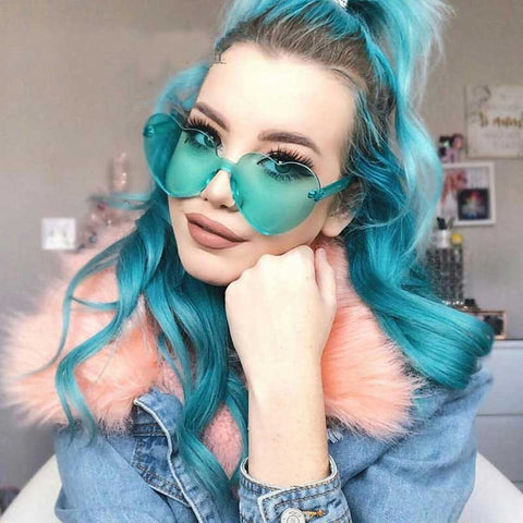 Heart Sunglasses Pink Shades Women Luxury Brand 2018 Rimless Love Heart Shaped Sun glasses Red Tint Clear Lens Colorful Glasses