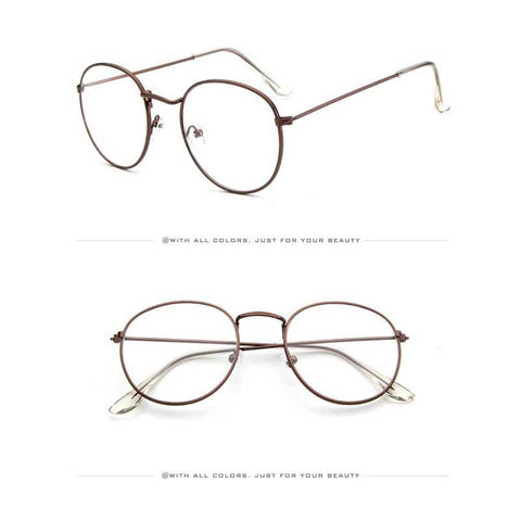Retro Glasses Women Clear Lens Eyewear Brand Designer Vintage Transparent Eyeglasses Elegant Ladies Metal Frame Round Glasses