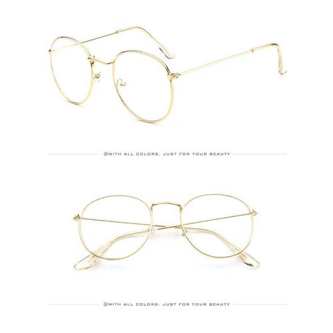 Retro Glasses Women Clear Lens Eyewear Brand Designer Vintage Transparent Eyeglasses Elegant Ladies Metal Frame Round Glasses