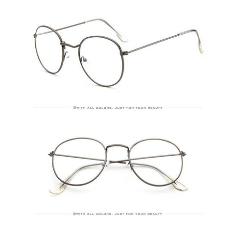 Retro Glasses Women Clear Lens Eyewear Brand Designer Vintage Transparent Eyeglasses Elegant Ladies Metal Frame Round Glasses