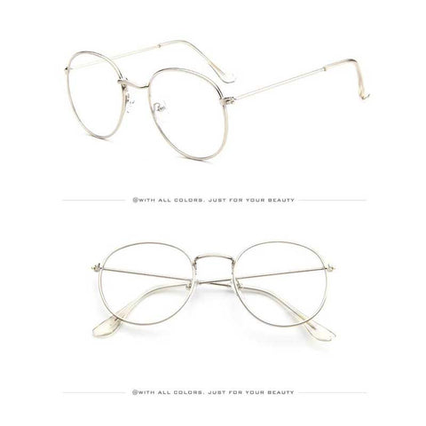 Retro Glasses Women Clear Lens Eyewear Brand Designer Vintage Transparent Eyeglasses Elegant Ladies Metal Frame Round Glasses