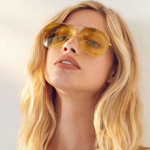 Classic Sunglasses Women Brand Designer Fashion Pilot Yellow Lens Glasses Men Retro Driving Sun glasses Vintage Metal Eyewear
