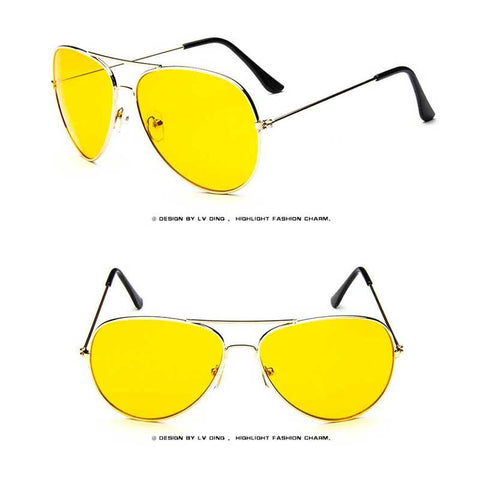 Classic Sunglasses Women Brand Designer Fashion Pilot Yellow Lens Glasses Men Retro Driving Sun glasses Vintage Metal Eyewear