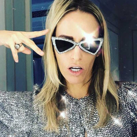 Cateye Sunglasses Women Brand Triangle Cat Eye Crystal Sunglasses Small Glasses Ladies Vintage Small Frame Butterfly Eyewear