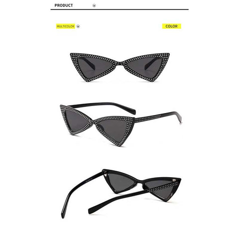 Cateye Sunglasses Women Brand Triangle Cat Eye Crystal Sunglasses Small Glasses Ladies Vintage Small Frame Butterfly Eyewear