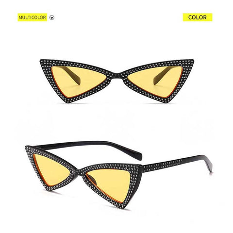 Cateye Sunglasses Women Brand Triangle Cat Eye Crystal Sunglasses Small Glasses Ladies Vintage Small Frame Butterfly Eyewear