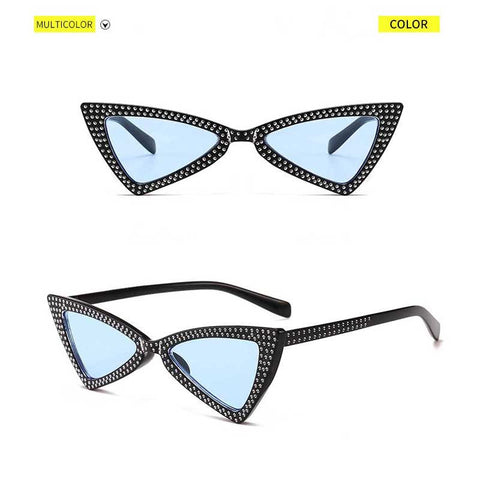 Cateye Sunglasses Women Brand Triangle Cat Eye Crystal Sunglasses Small Glasses Ladies Vintage Small Frame Butterfly Eyewear
