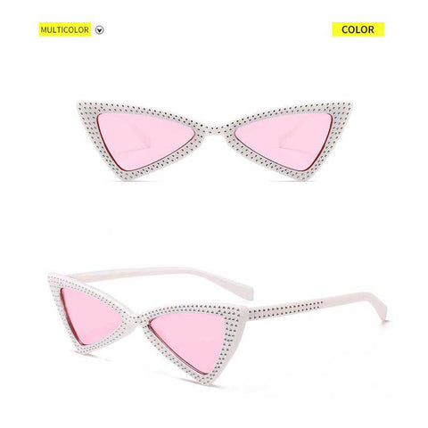 Cateye Sunglasses Women Brand Triangle Cat Eye Crystal Sunglasses Small Glasses Ladies Vintage Small Frame Butterfly Eyewear