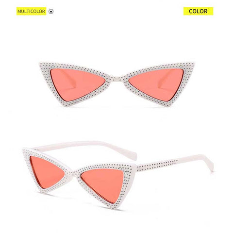 Cateye Sunglasses Women Brand Triangle Cat Eye Crystal Sunglasses Small Glasses Ladies Vintage Small Frame Butterfly Eyewear