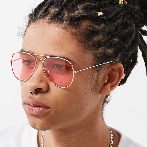 Fashion Sunglasses Women Retro Pink Glasses Classic Pilot Sun glasses Brand Designer Blue Yellow Lens Eyewear Vintage Glasses