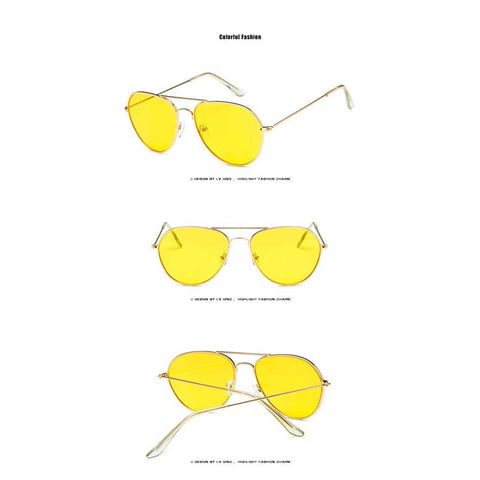Fashion Sunglasses Women Retro Pink Glasses Classic Pilot Sun glasses Brand Designer Blue Yellow Lens Eyewear Vintage Glasses