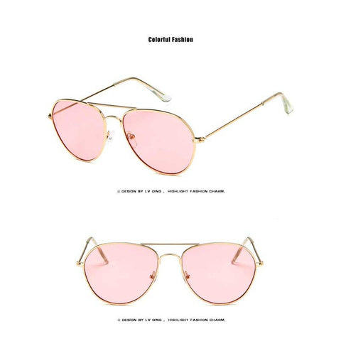 Fashion Sunglasses Women Retro Pink Glasses Classic Pilot Sun glasses Brand Designer Blue Yellow Lens Eyewear Vintage Glasses