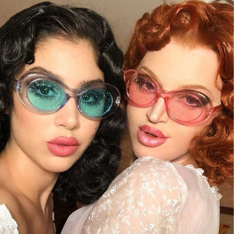Glitter Sunglasses Women Brand Designer 2018 New Summer Oval Candy Colors Sun glasses Men Vintage Shades Ladies Party Glasses