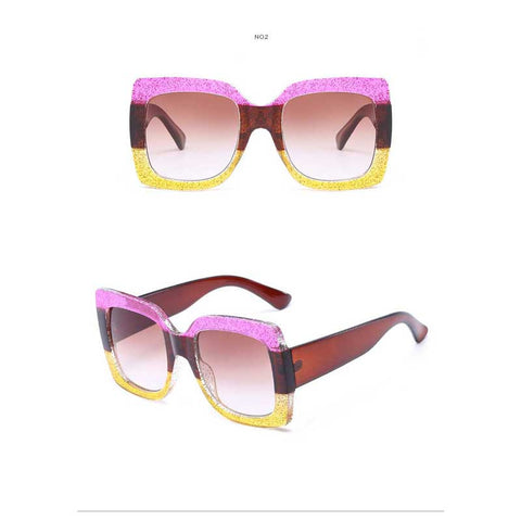 Oversized Sunglasses Women Big Frame Sun glasses Female Color Stripe Frame Retro Square Glasses Vintage Eyewear UV Protection
