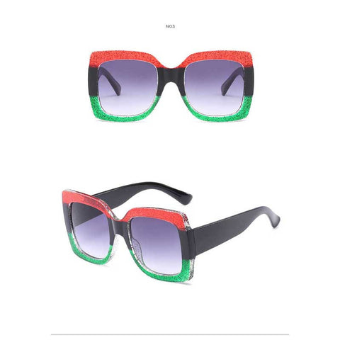 Oversized Sunglasses Women Big Frame Sun glasses Female Color Stripe Frame Retro Square Glasses Vintage Eyewear UV Protection
