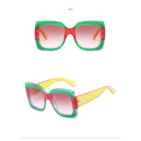 Oversized Sunglasses Women Big Frame Sun glasses Female Color Stripe Frame Retro Square Glasses Vintage Eyewear UV Protection