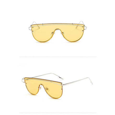 Retro Metal Sunglasses 2018 Oversized Woman Vintage Sun glasses Female Siamese Frame Oversize Glasses Ocean Mirror Eyewear UV400