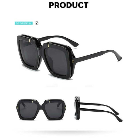Flip Up Square Sunglasses Women Oversized Clip On Flip Sun glasses Men Vintgae Big Frame Black Red Yellow Glasses Retro Eyewear