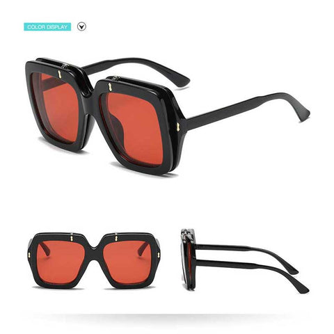 Flip Up Square Sunglasses Women Oversized Clip On Flip Sun glasses Men Vintgae Big Frame Black Red Yellow Glasses Retro Eyewear