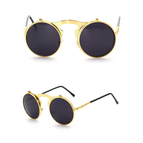 Flip Up Sunglasses Steam punk Men Circle Sun glasses Vintage Round Steampunk Glasses Women Retro Metal Coating Lens Sun glasses