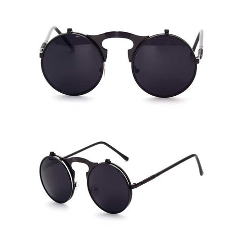 Flip Up Sunglasses Steam punk Men Circle Sun glasses Vintage Round Steampunk Glasses Women Retro Metal Coating Lens Sun glasses