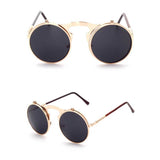 Flip Up Sunglasses Steam punk Men Circle Sun glasses Vintage Round Steampunk Glasses Women Retro Metal Coating Lens Sun glasses