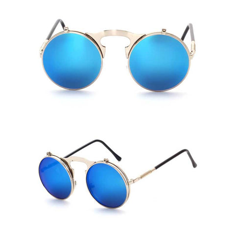 Flip Up Sunglasses Steam punk Men Circle Sun glasses Vintage Round Steampunk Glasses Women Retro Metal Coating Lens Sun glasses