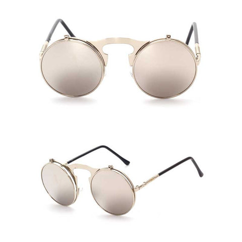 Flip Up Sunglasses Steam punk Men Circle Sun glasses Vintage Round Steampunk Glasses Women Retro Metal Coating Lens Sun glasses