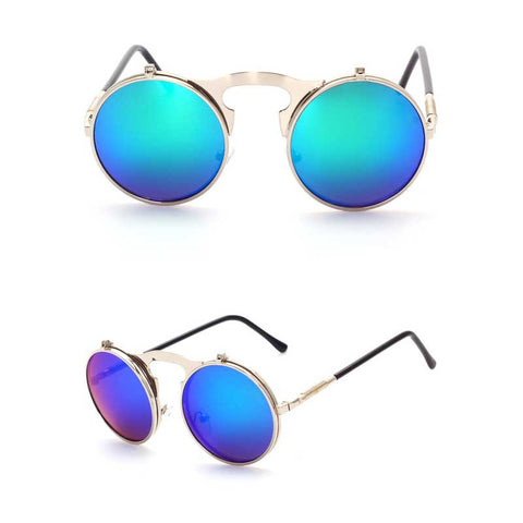 Flip Up Sunglasses Steam punk Men Circle Sun glasses Vintage Round Steampunk Glasses Women Retro Metal Coating Lens Sun glasses