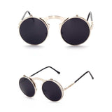 Flip Up Sunglasses Steam punk Men Circle Sun glasses Vintage Round Steampunk Glasses Women Retro Metal Coating Lens Sun glasses