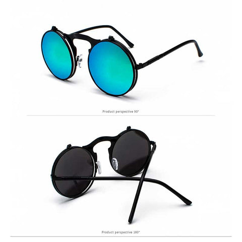 Flip Up Sunglasses Steam punk Men Circle Sun glasses Vintage Round Steampunk Glasses Women Retro Metal Coating Lens Sun glasses