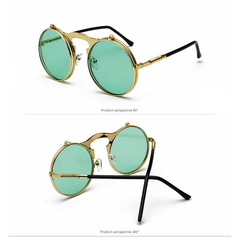 Flip Up Sunglasses Steam punk Men Circle Sun glasses Vintage Round Steampunk Glasses Women Retro Metal Coating Lens Sun glasses