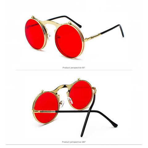 Flip Up Sunglasses Steam punk Men Circle Sun glasses Vintage Round Steampunk Glasses Women Retro Metal Coating Lens Sun glasses