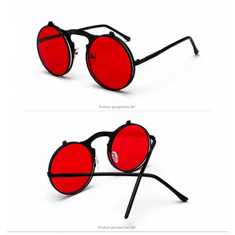Flip Up Sunglasses Steam punk Men Circle Sun glasses Vintage Round Steampunk Glasses Women Retro Metal Coating Lens Sun glasses