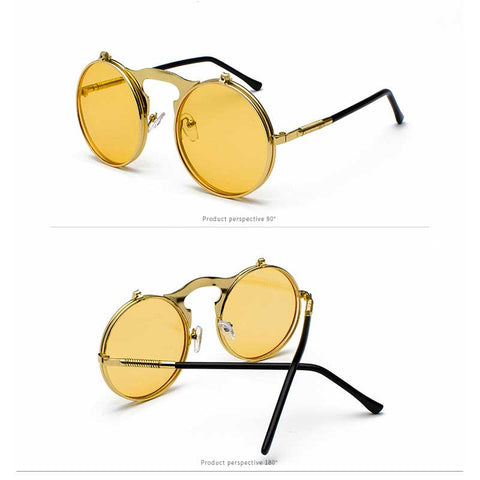 Flip Up Sunglasses Steam punk Men Circle Sun glasses Vintage Round Steampunk Glasses Women Retro Metal Coating Lens Sun glasses