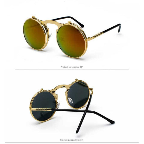 Flip Up Sunglasses Steam punk Men Circle Sun glasses Vintage Round Steampunk Glasses Women Retro Metal Coating Lens Sun glasses
