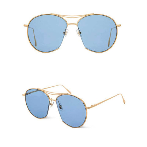 Sunglasses Women Retro Oval Sun Glasses Brand Designer Men Vintage Twin Beam Metal Frame Glasses Fashion Ocean Eyewear UV400