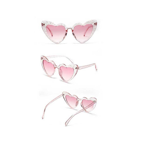 Glitter Sun glasses Trendy Heart Shaped Sunglasses Women Brand Designer Vintage Pink Cat eye Glasses Retro Love Heart Goggles