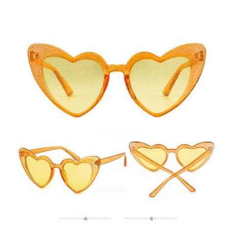 Glitter Sun glasses Trendy Heart Shaped Sunglasses Women Brand Designer Vintage Pink Cat eye Glasses Retro Love Heart Goggles