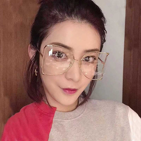 Pearl Sunglasses Decoration Women Cat Eye Glasses 2018 Brand Designer Gold Oversized Half Frame Sun Glasses Clear Pink Shades