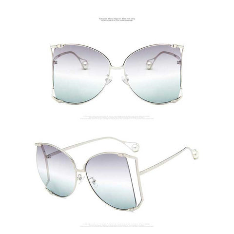Pearl Sunglasses Decoration Women Cat Eye Glasses 2018 Brand Designer Gold Oversized Half Frame Sun Glasses Clear Pink Shades