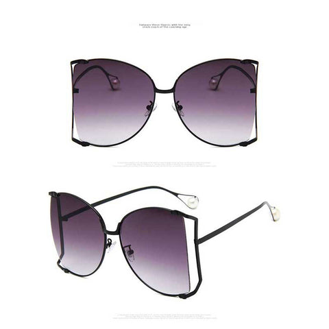 Pearl Sunglasses Decoration Women Cat Eye Glasses 2018 Brand Designer Gold Oversized Half Frame Sun Glasses Clear Pink Shades