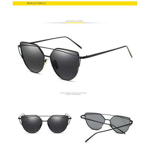 Cat Eye Vintage Brand Designer Rose Gold Mirror Sunglasses for Women Reflective Flat Lens Cateye Glasses Ladies Metal Eyewear
