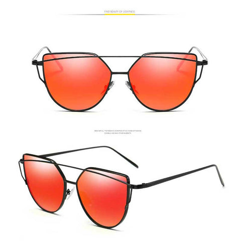 Cat Eye Vintage Brand Designer Rose Gold Mirror Sunglasses for Women Reflective Flat Lens Cateye Glasses Ladies Metal Eyewear
