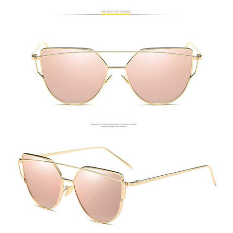 Cat Eye Vintage Brand Designer Rose Gold Mirror Sunglasses for Women Reflective Flat Lens Cateye Glasses Ladies Metal Eyewear